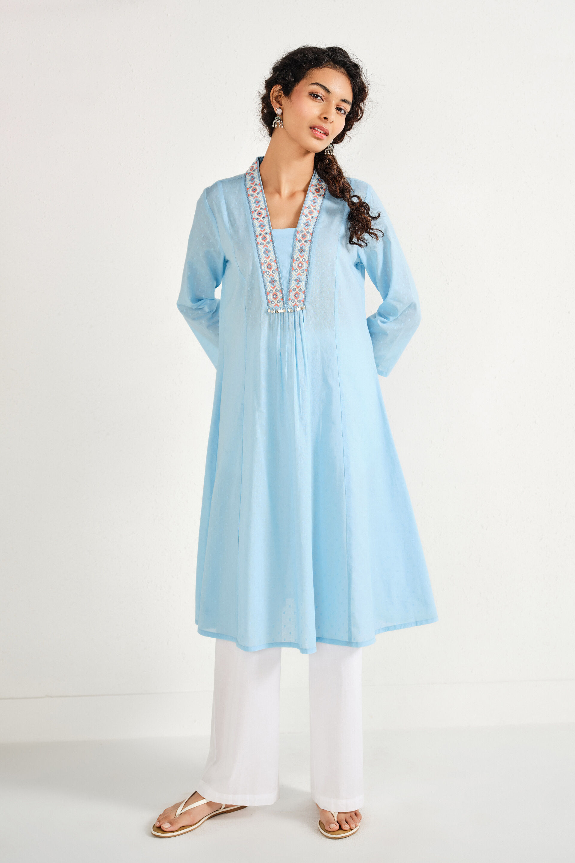 Mehroz Blue Cotton Kurta, Sky Blue, image 2